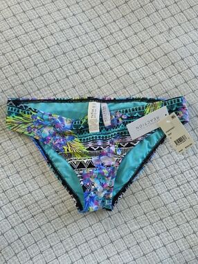 Kenneth Cole Reaction Teal Multicolor Floral & Tribal Bikini Bottom Small